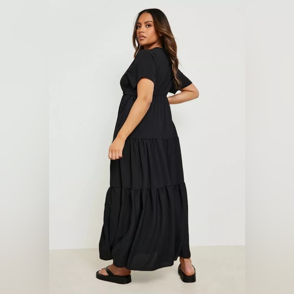 Boohoo | PLUS TIE DETAIL TIERED MAXI DRESS BLACK VARIOUS SIZES AVAILABLE - Picture 4 of 4